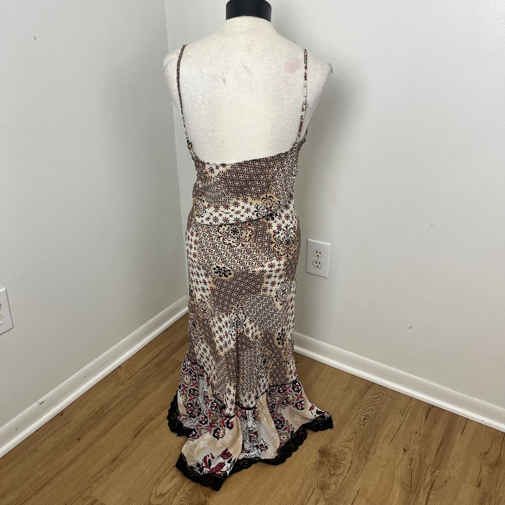 Patchwork Maxi Dress Lace Trim Bebe Boho Womens Small Cream Brown Floral Y2K - Picture 5 of 10